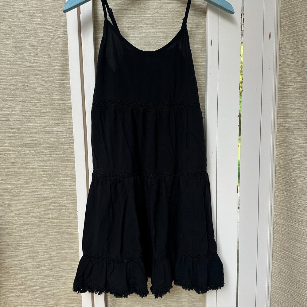 Mossimo Black Tiered Boho Mini Dress XS Festival Cotton Sundress Casual